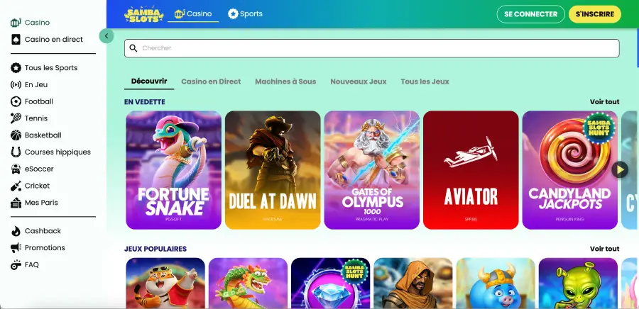 Interface de Samba Slots App sur iPhone